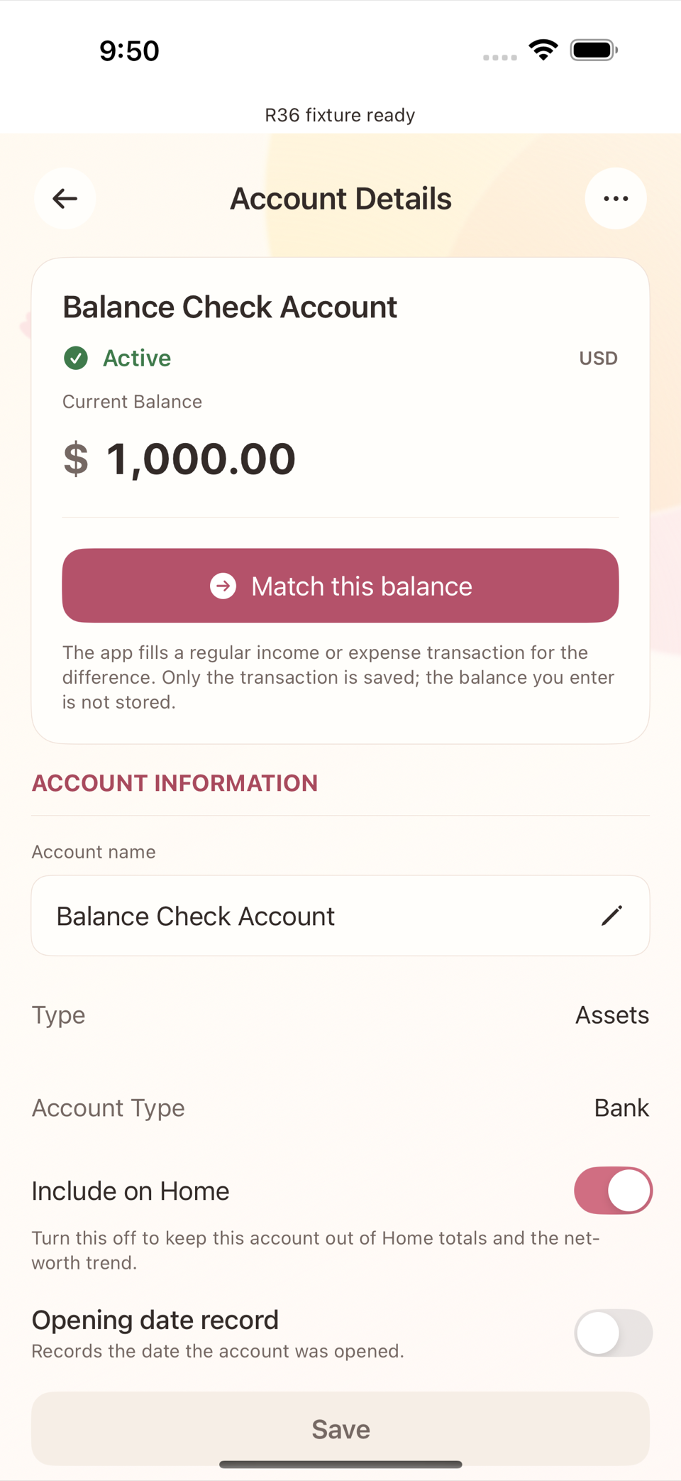 Editing the actual balance