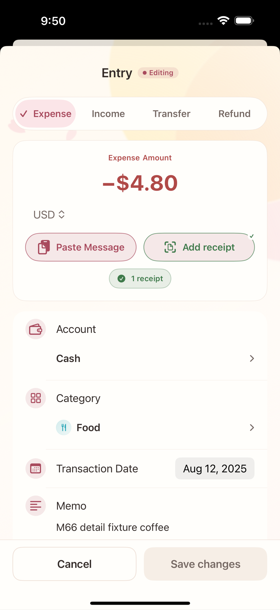 Related actions for a saved expense