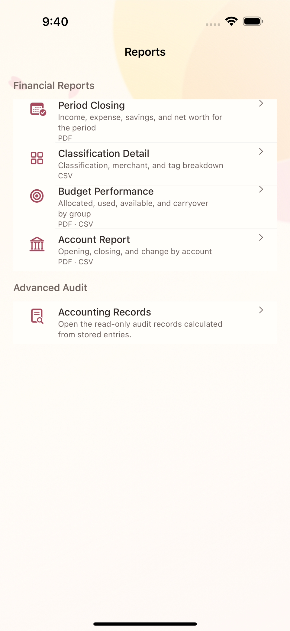 Reports list