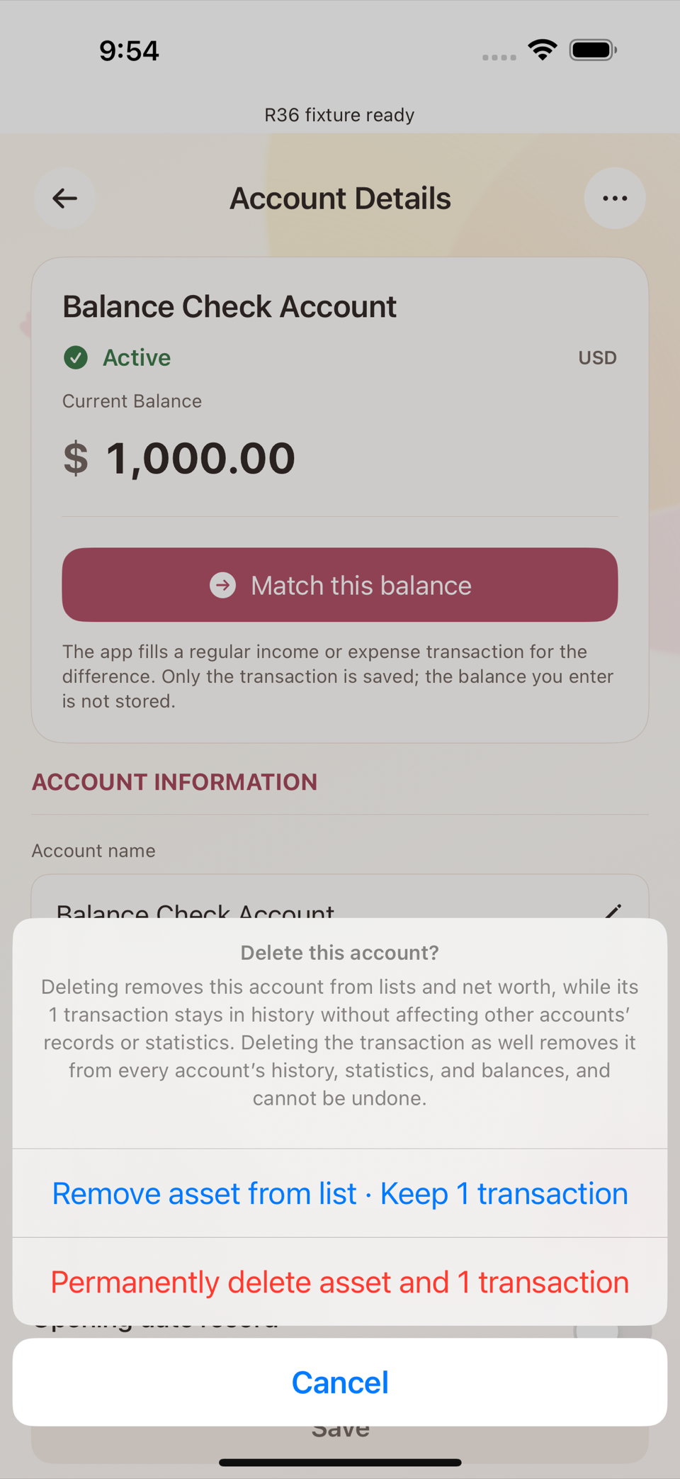 Deleting an account with transactions